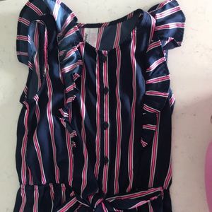 Blue pink and white colored long legged romper